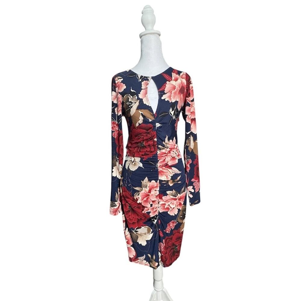 Venus Womens Whimsigoth Romantic Dark Floral Bodycon Midi Dress Ruched Cutout S